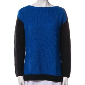 St. John Colorblock Blue & Black Pattern Bateau Neckline Sweater Size: P (Small)